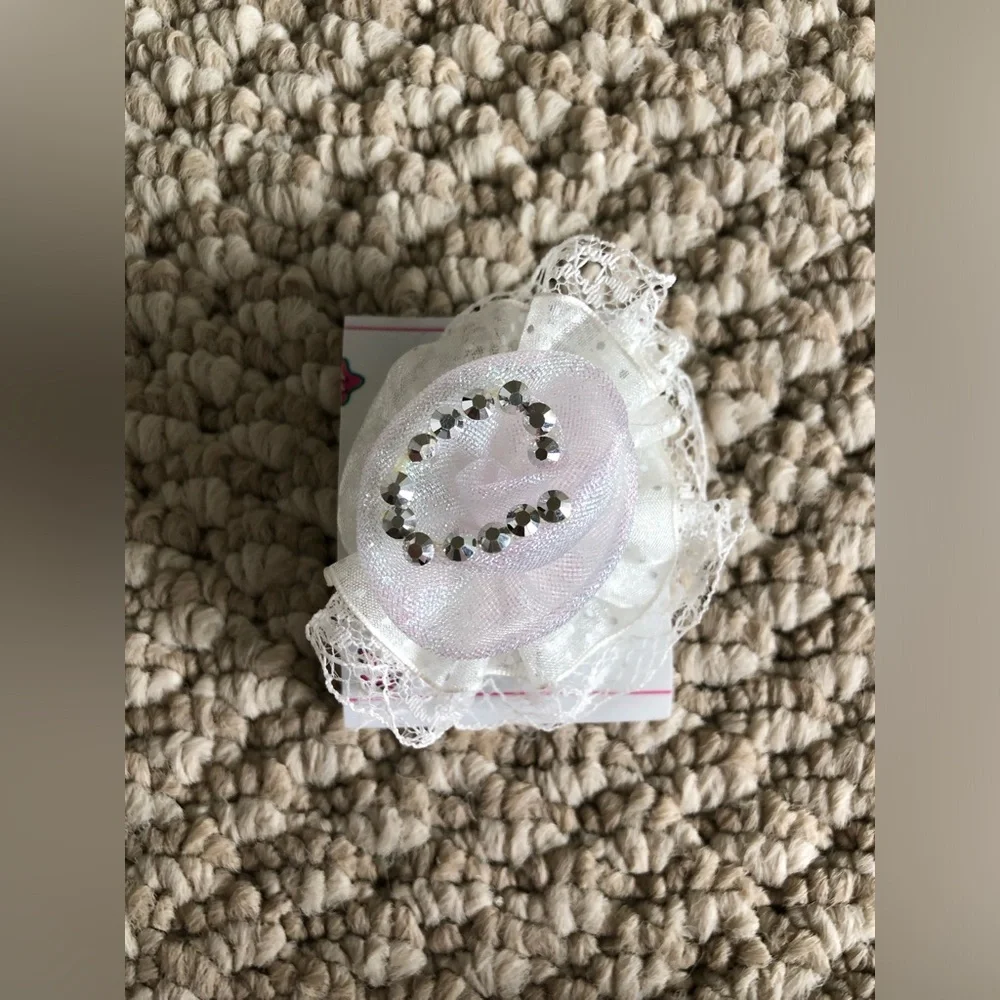 New Girls White lace Flower rhinestone hair accessory hair sliding clip Barrette